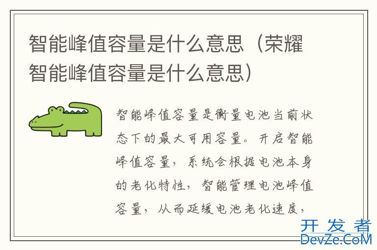 智能峰值容量是什么意思（荣耀智能峰值容量是什么意思）