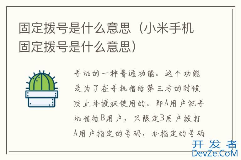 固定拨号是什么意思（小米手机固定拨号是什么意思）