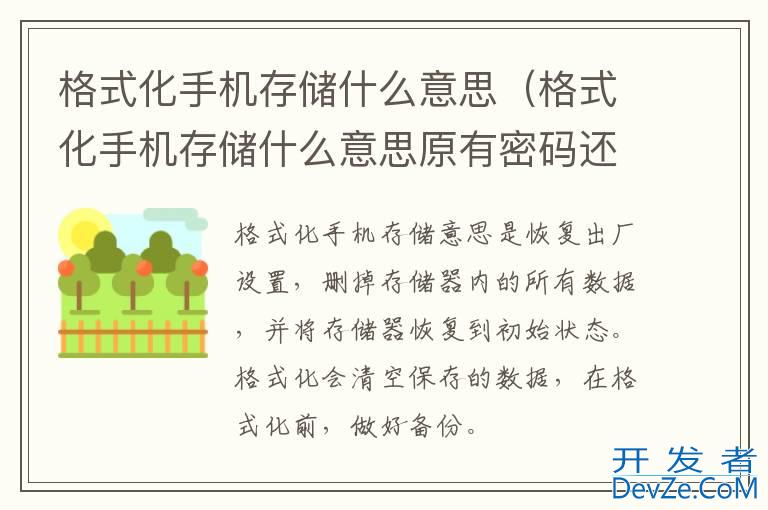 格式化手机存储什么意思（格式化手机存储什么意思原有密码还在吗）