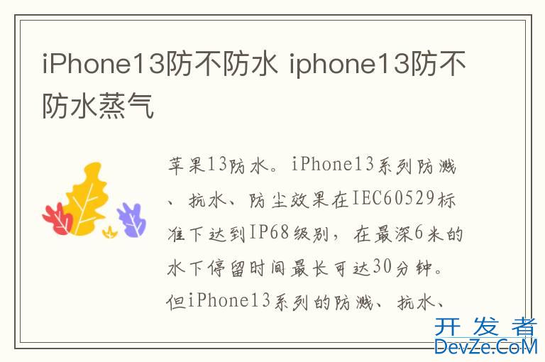 iPhone13防不防水 iphone13防不防水蒸气