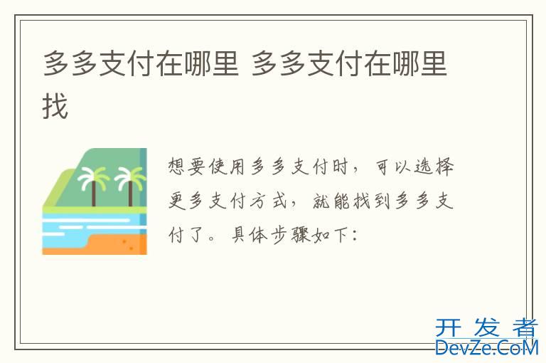多多支付在哪里 多多支付在哪里找