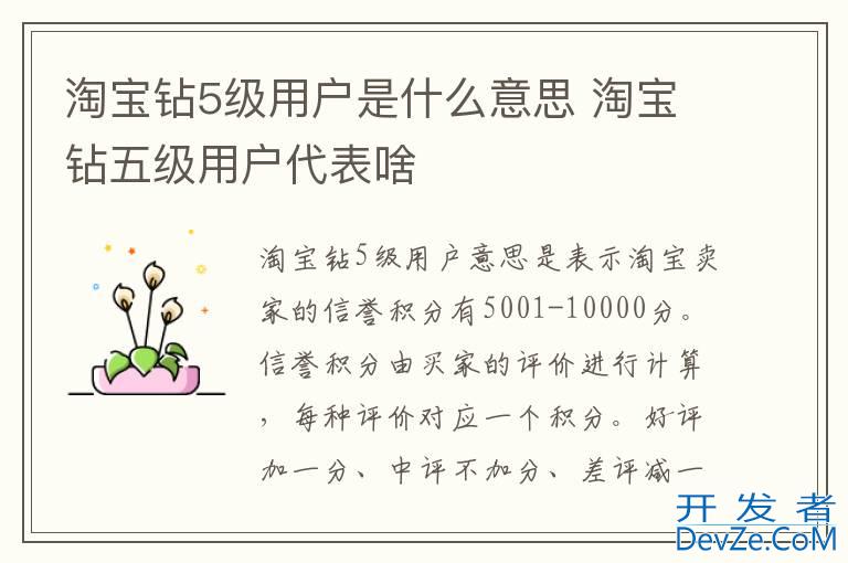 淘宝钻5级用户是什么意思 淘宝钻五级用户代表啥