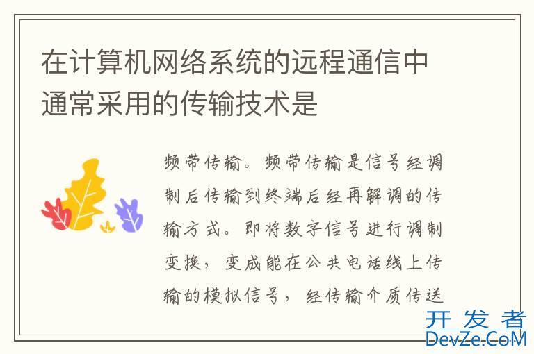 在计算机网络系统的远程通信中通常采用的传输技术是