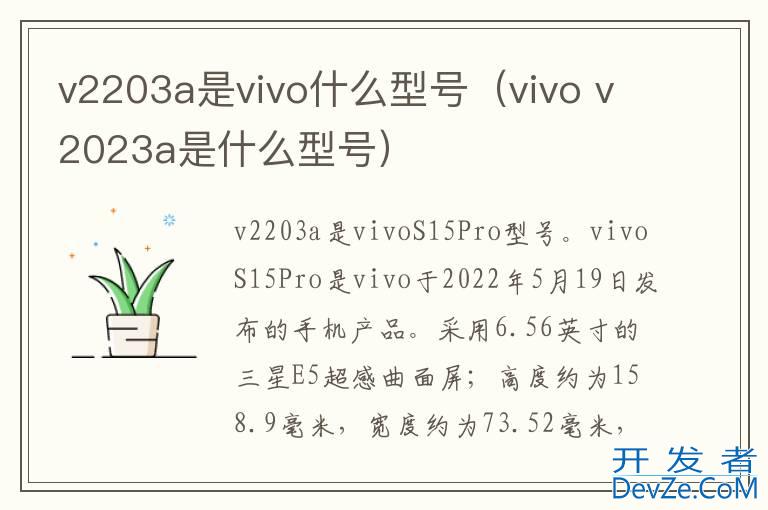 v2203a是vivo什么型号（vivo v2023a是什么型号）