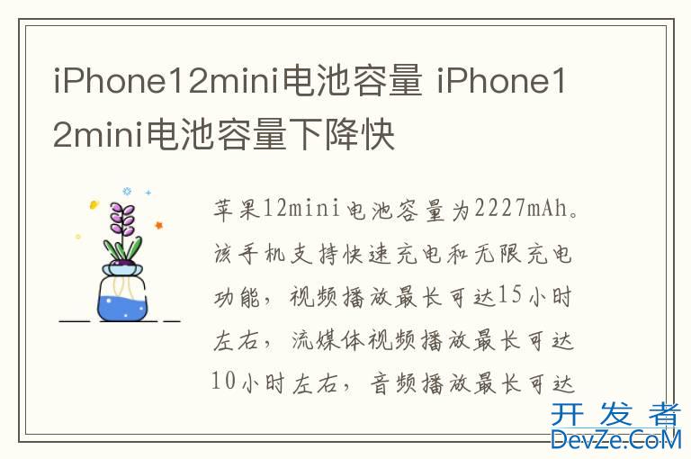 iPhone12mini电池容量 iPhone12mini电池容量下降快