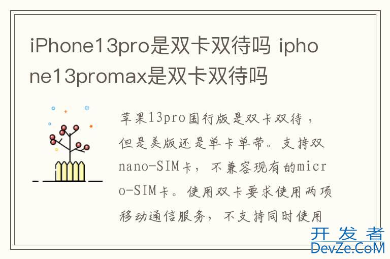 iPhone13pro是双卡双待吗 iphone13promax是双卡双待吗