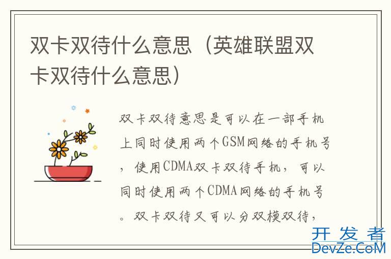 双卡双待什么意思（英雄联盟双卡双待什么意思）