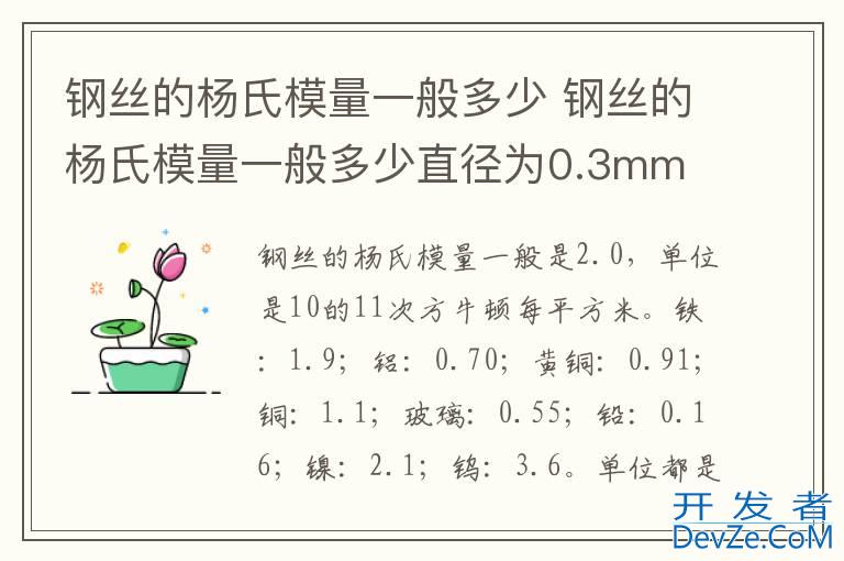 钢丝的杨氏模量一般多少 钢丝的杨氏模量一般多少直径为0.3mm