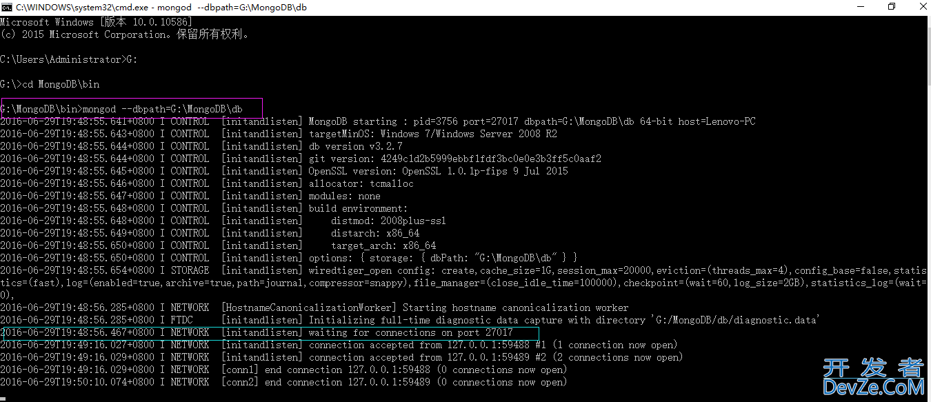 Window环境下配置Mongodb数据库