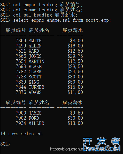 SQL PLUS基本命令的使用方法示例