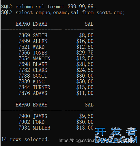 SQL PLUS基本命令的使用方法示例