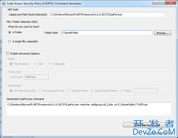 Is there a CASPOL.exe GUI command line generator?