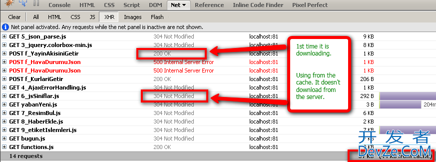 Jquery loaded? Colorbox is available? Calling some js file via $.getScript are always downloading from the web server?