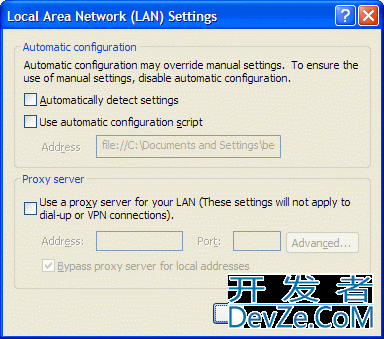How do I set the Internet Options? Specifically the LAN Settings tick boxes