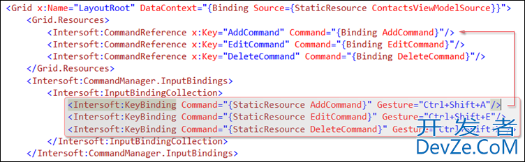 Triggering Silverlight Prism command with a keyboard shortcut