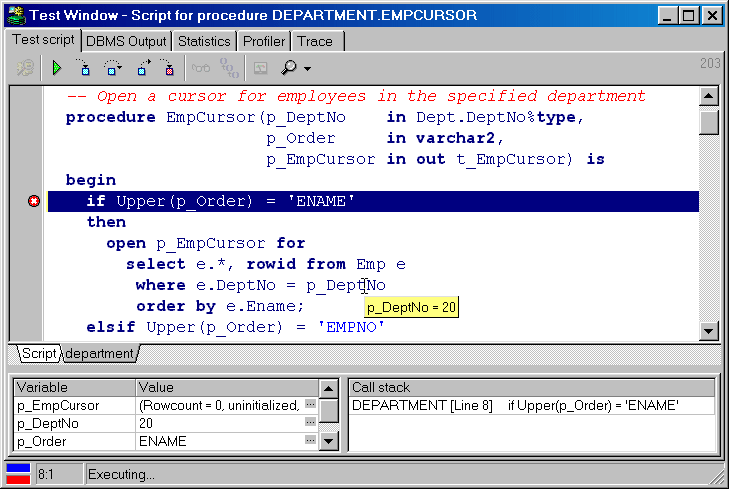 How can I debug an oracle stored procedure from a .net web app?