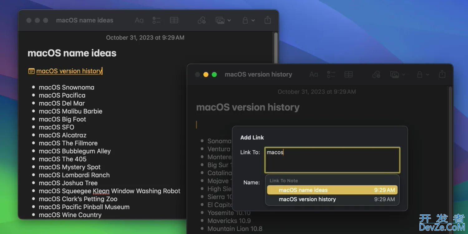 苹果 macOS Sonoma备忘录 Notes链接到应用中其它笔记的教程