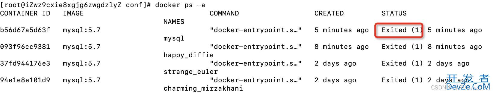 使用Docker启动mysql成功后,使用docker ps查不到的问题及解决