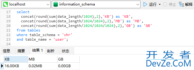 MySQL查询数据库中某个库、表、索引等所占空间的大小