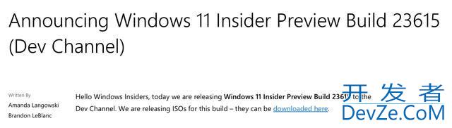 Win11 Dev 预览版 Build 23615今日发布(附更新内容汇总)