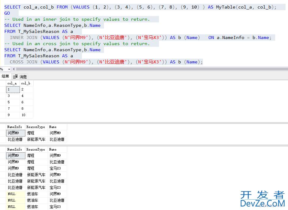 SQLServer 表值构造函数(Transact-SQL)的使用
