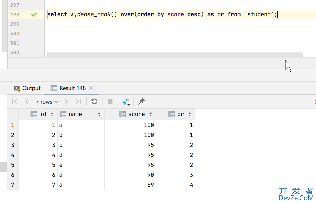 MySQL之dense_rank()分组排序函数的使用