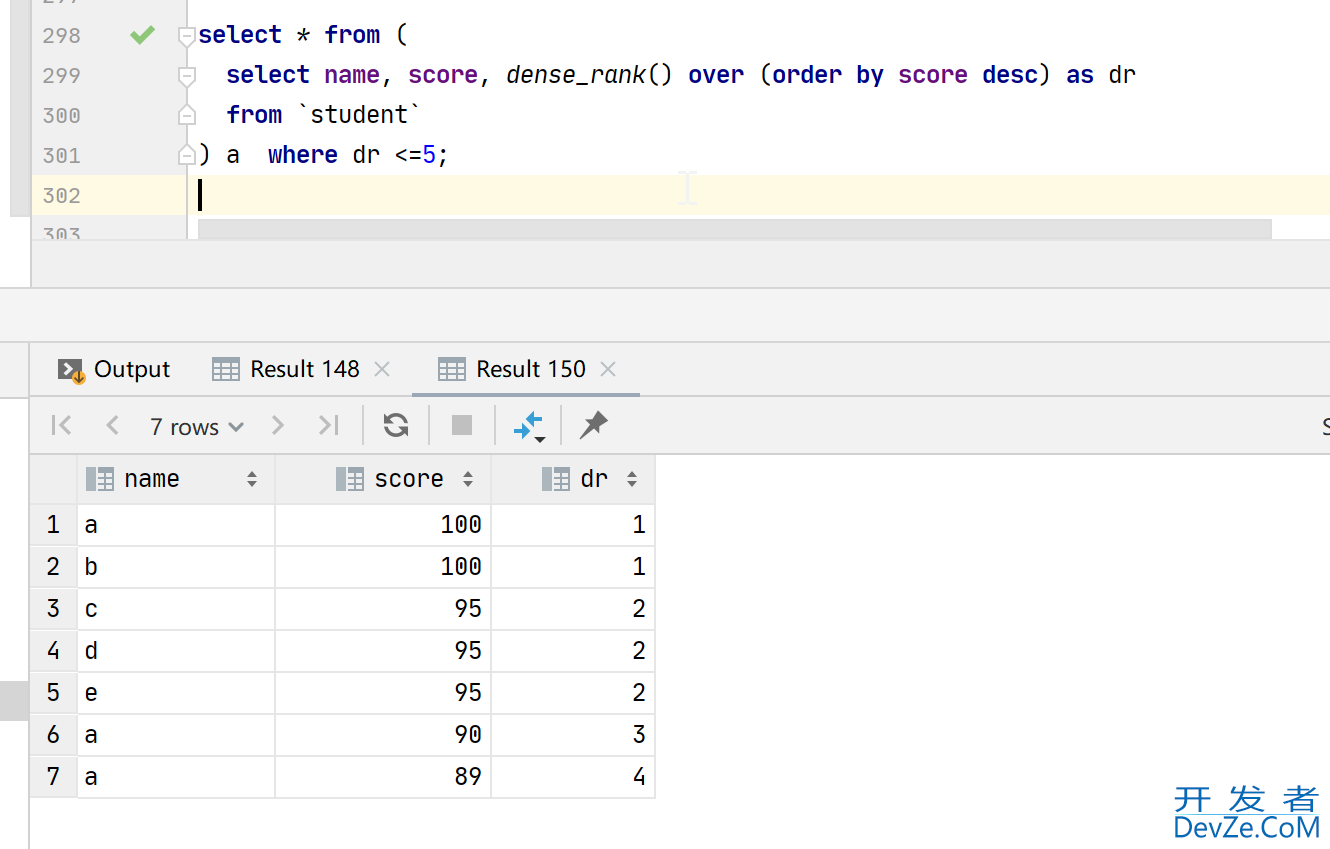 MySQL之dense_rank()分组排序函数的使用