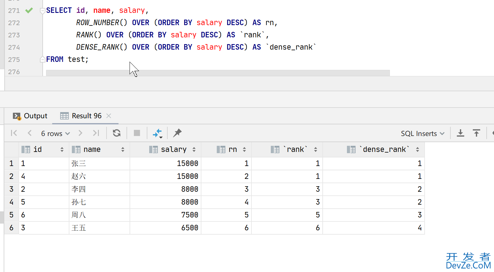 数据库中row_number()、rank() 和 dense_rank() 的区别