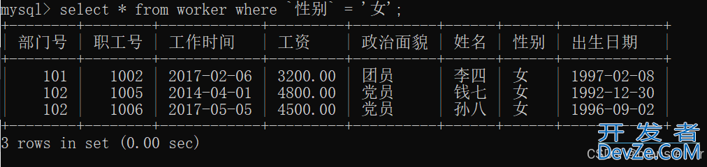 MySQL数据库中表的查询实例(单表和多表)