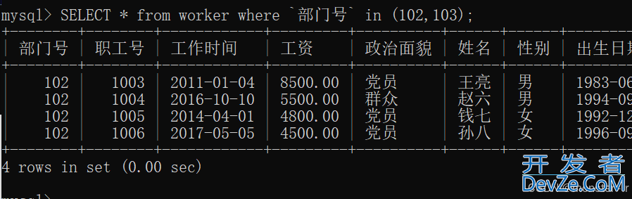 MySQL数据库中表的查询实例(单表和多表)