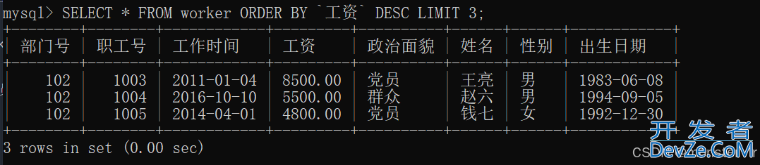 MySQL数据库中表的查询实例(单表和多表)