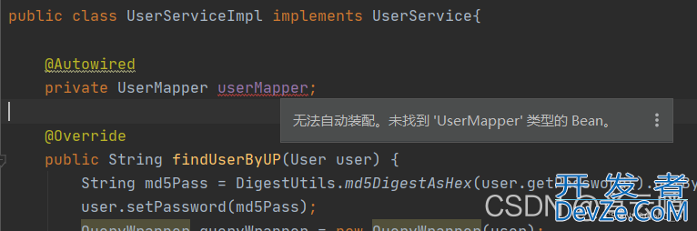 解决mapper无法自动装配,未找到‘userMapper‘类型的Bean报错问题