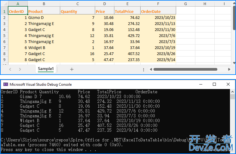 C#实现Excel与DataTable的数据互转的代码示例