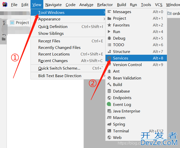 idea下的工具栏中services不见了,如何调用出来