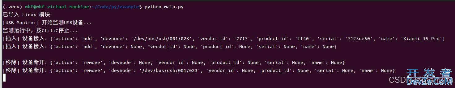 基于python实现usb热插拔检测