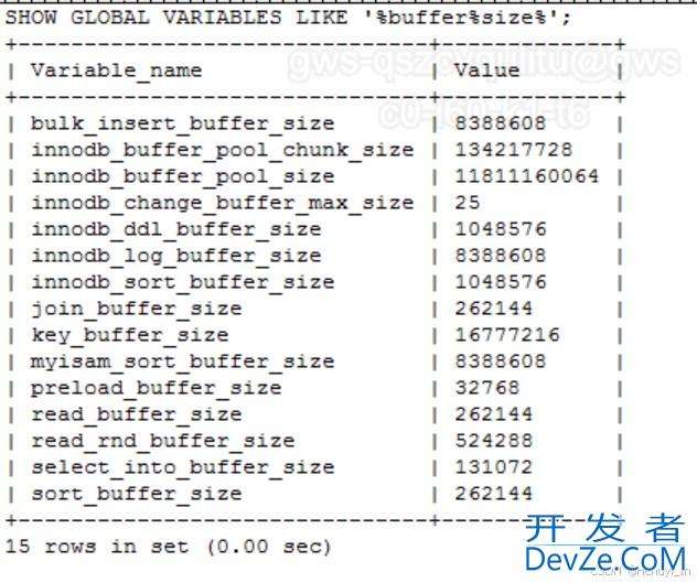 MySQL 内存使用率常用分析语句